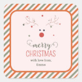 Schattige roze vrolijk kerstfeest vierkante sticker (Voorkant)