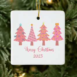 Schattige Roze Vrolijke Kerstboom Keramisch Ornament