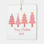 Schattige Roze Vrolijke Kerstboom Keramisch Ornament (Links)
