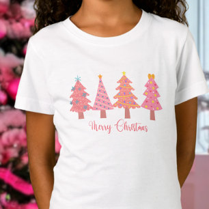 Schattige Roze Vrolijke Kerstboom T-shirt