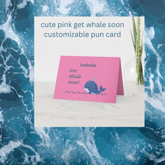 schattige roze walvis snel grap kaart