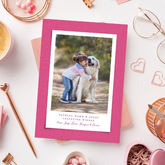 Schattige roze warm fuzzy Valentijnsdag huisdier f Feestdagenkaart