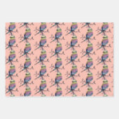 Schattige Roze Waterverf Afrikaans Vogelpatroon Inpakpapier Vel (Voorkant 3)