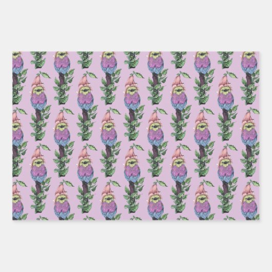 Schattige Roze Waterverf Afrikaans Vogelpatroon Inpakpapier Vel (Voorkant 2)