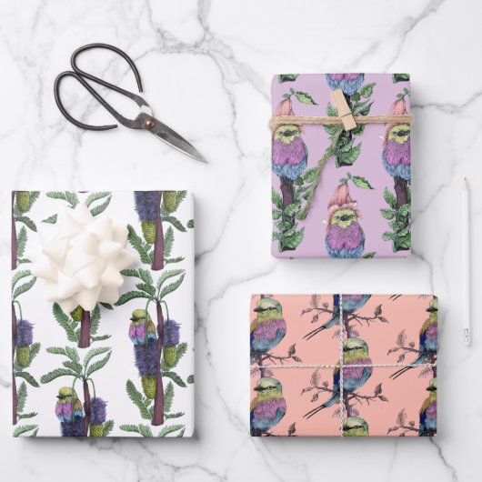 Schattige Roze Waterverf Afrikaans Vogelpatroon Inpakpapier Vel (Voorkant)