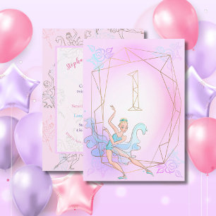 Schattige Roze Waterverf Ballerina Gouden Geometri Kaart