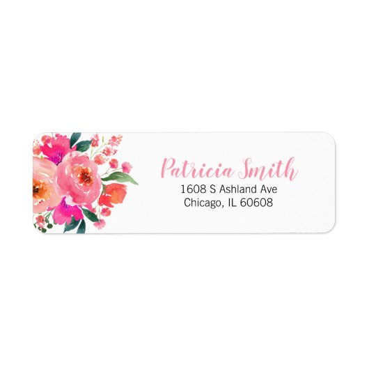 Schattige Roze Waterverf Bloemenboeket Elegant Etiket (Voorkant)