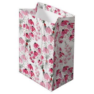 Schattige Roze waterverf Floral Handbeschilderd Medium Cadeauzakje