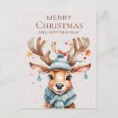 Schattige Roze Waterverf Kerst Rendier Briefkaart (Voorkant)