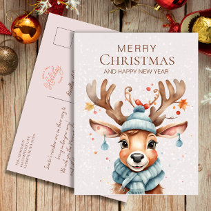 Schattige Roze Waterverf Kerst Rendier Briefkaart