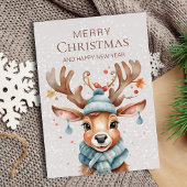 Schattige Roze Waterverf Kerst Rendier Briefkaart