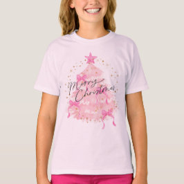 Schattige Roze Waterverf Kerstboom Meisjes Vakanti T-shirt