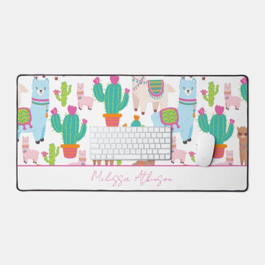 Schattige Roze Waterverf Llama Bureaumat (Keyboard & Muis)