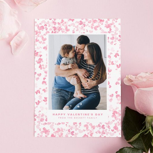 Schattige Roze Waterverf Love Hearts Valentijnsdag Feestdagenkaart