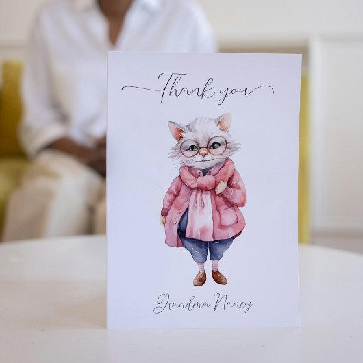 Schattige roze Waterverf oude oma kat Bedankkaart