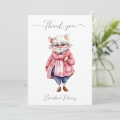Schattige roze Waterverf oude oma kat Bedankkaart (Staand voorkant)