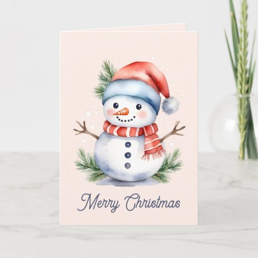 Schattige Roze Waterverf Sneeuwman Kerstmis Feestdagen Kaart (Voorkant)