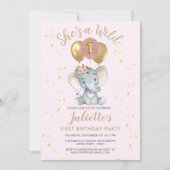 Schattige Roze Wilde Een Olifant Eerste Verjaardag Kaart (Voorkant)