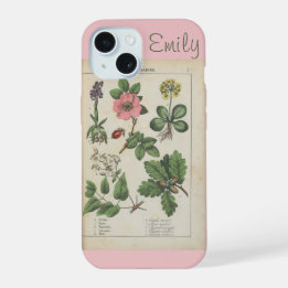 Schattige Roze Wildflower gepersonaliseerd iPhone 15 Case