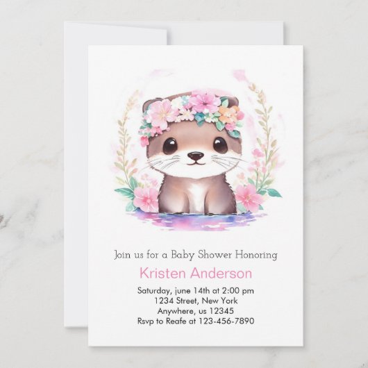 Schattige Roze Wildflower Otter Magisch Meisje Bab Kaart (Voorkant)