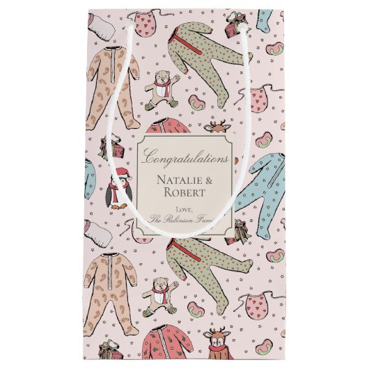 Schattige Roze Winter Baby shower Custom Klein Cadeauzakje (Voorkant)