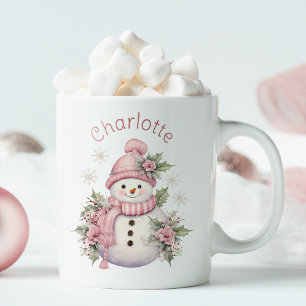 Schattige Roze Winter Sneeuwman Kerstmis Tweekleurige Koffiemok