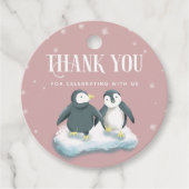 Schattige Roze Winter Wonderland Pinguïns Baby sho Bedankjes Labels (Voorkant)