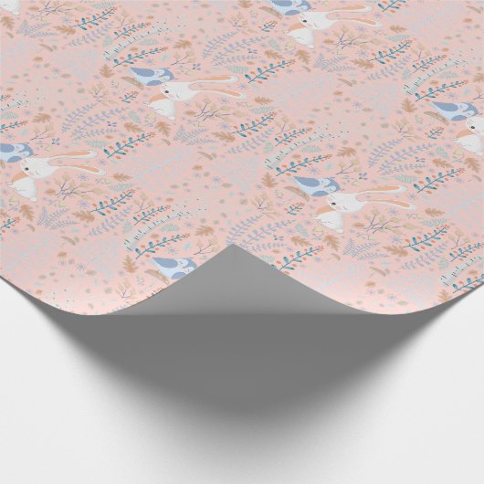 Schattige roze winterbos cadeaupapier (Hoek)