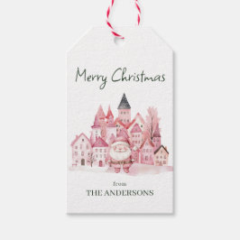 Schattige Roze Winterstad Moderne Kerstmis Cadeaulabel