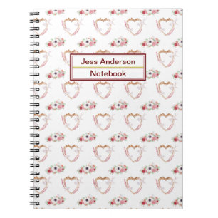 Schattige Roze Wit Bloemen Hart Patroon Notitieboek