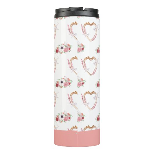 Schattige Roze Wit Bloemen Hart Patroon Thermosbeker (Achterkant)