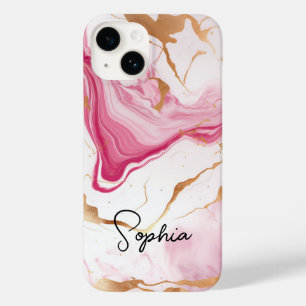 Schattige roze wit faux glitter marmer art monogra Case-Mate iPhone 14 hoesje