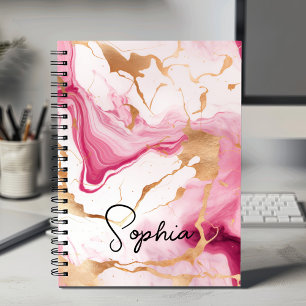 Schattige roze wit faux glitter marmer art monogra notitieboek