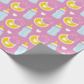 SCHATTIGE ROZE WIT GEEL BABY MEISJE ITEMS CADEAUPAPIER (Hoek)