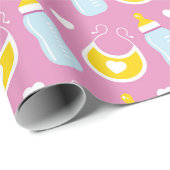 SCHATTIGE ROZE WIT GEEL BABY MEISJE ITEMS CADEAUPAPIER (Rol Hoek)