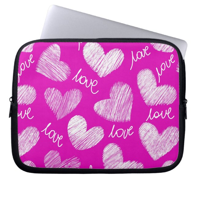 Schattige Roze Wit Geschreven Harten met Liefde Sc Laptop Sleeve (Voorkant)