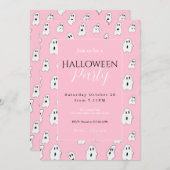 Schattige Roze Wit Happy Ghosts Kaart (Voorkant / Achterkant)