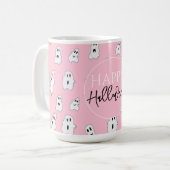 Schattige Roze Wit Happy Ghosts Koffiemok (Voorkant links)