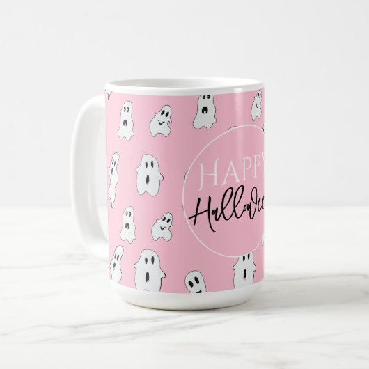 Schattige Roze Wit Happy Ghosts Koffiemok (Voorkant links)