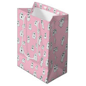 Schattige Roze Wit Happy Ghosts Medium Cadeauzakje (Voorkant Gekanteld)