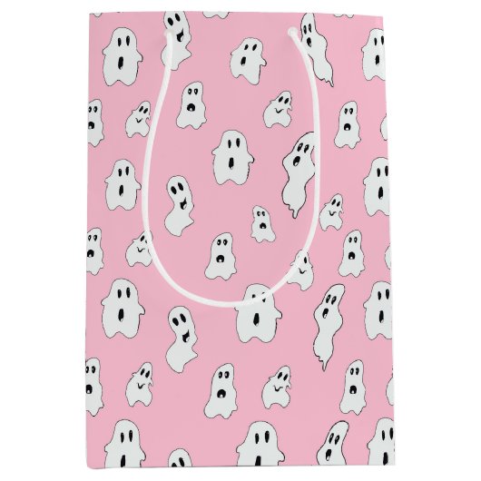Schattige Roze Wit Happy Ghosts Medium Cadeauzakje (Voorkant)