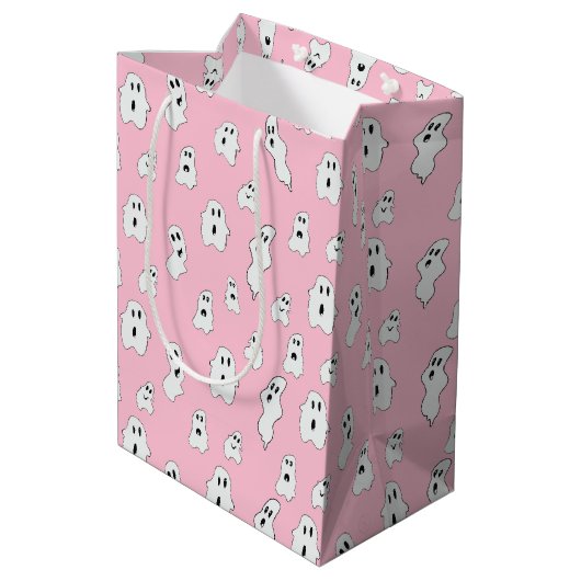 Schattige Roze Wit Happy Ghosts Medium Cadeauzakje (Achterkant Gekanteld)