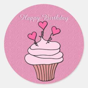 Schattige Roze & Wit Hart Cupcake Stickers