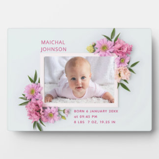 Schattige Roze Witte Bloemige Waterverf Baby Meisj Fotoplaat