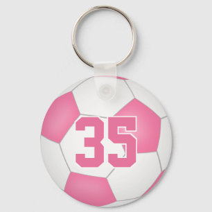 schattige roze witte gepersonaliseerde voetbal sle sleutelhanger