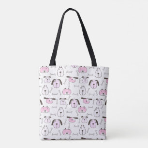Schattige Roze & Witte Hond Patroon Canvas tas – S