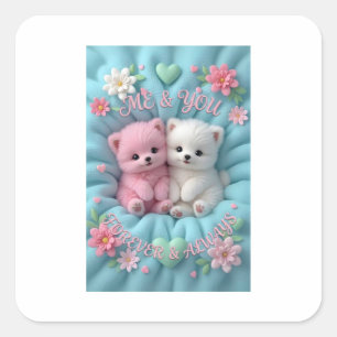 Schattige Roze & Witte Kittens – "Mij & Jou, Voor  Vierkante Sticker