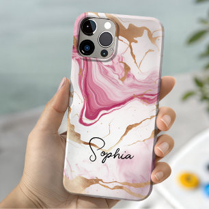 Schattige roze witte nepgloeiende marmeren kunst m Case-Mate iPhone 14 hoesje