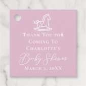 Schattige Roze Witte Rocking Horse Baby shower Bedankjes Labels (Voorkant)