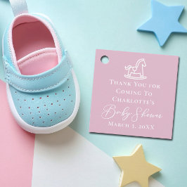 Schattige Roze Witte Rocking Horse Baby shower Bedankjes Labels
